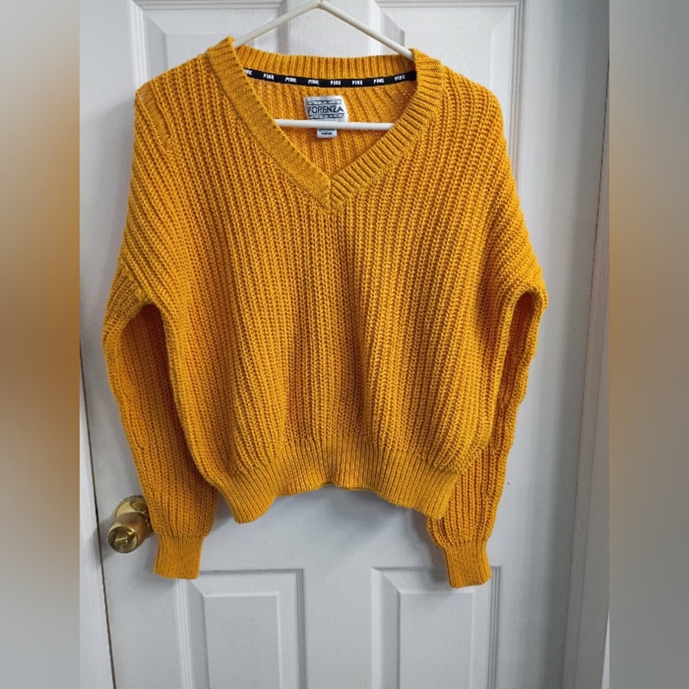 Pink Yellow Knit V-Neck Sweater XS